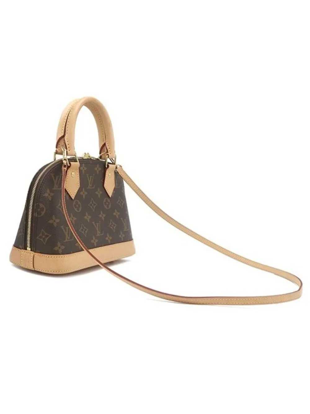 Louis Vuitton 2-Way Bag Alma BB Monogram Canvas Gold Brown Handbag Padlock